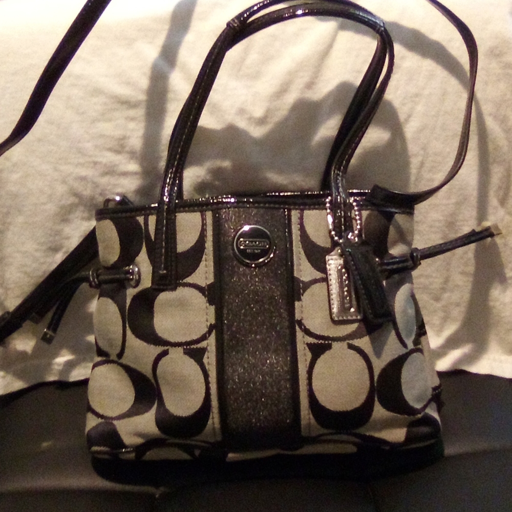 Signature black and white Coach purse